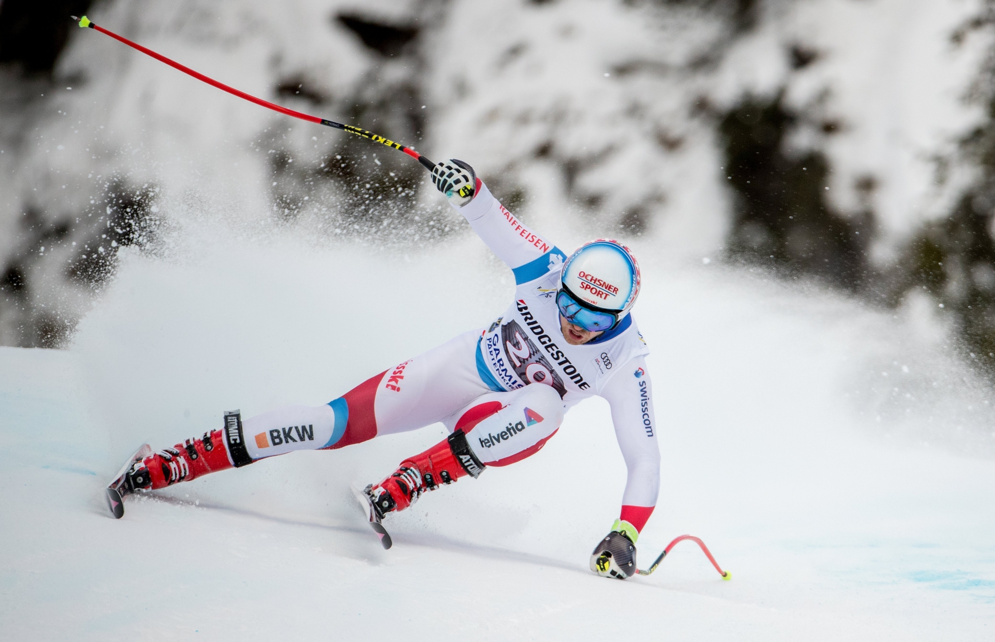 epa06475968 Mauro Caviezel of Switzerland in action during the second training for the Men's Downhill race of the FIS Alpine Skiing World Cup event in Garmisch-Partenkirchen, Germany, 26 January 2018.  EPA/LISI NIESNER GERMANY ALPINE SKIING WORLD CUP