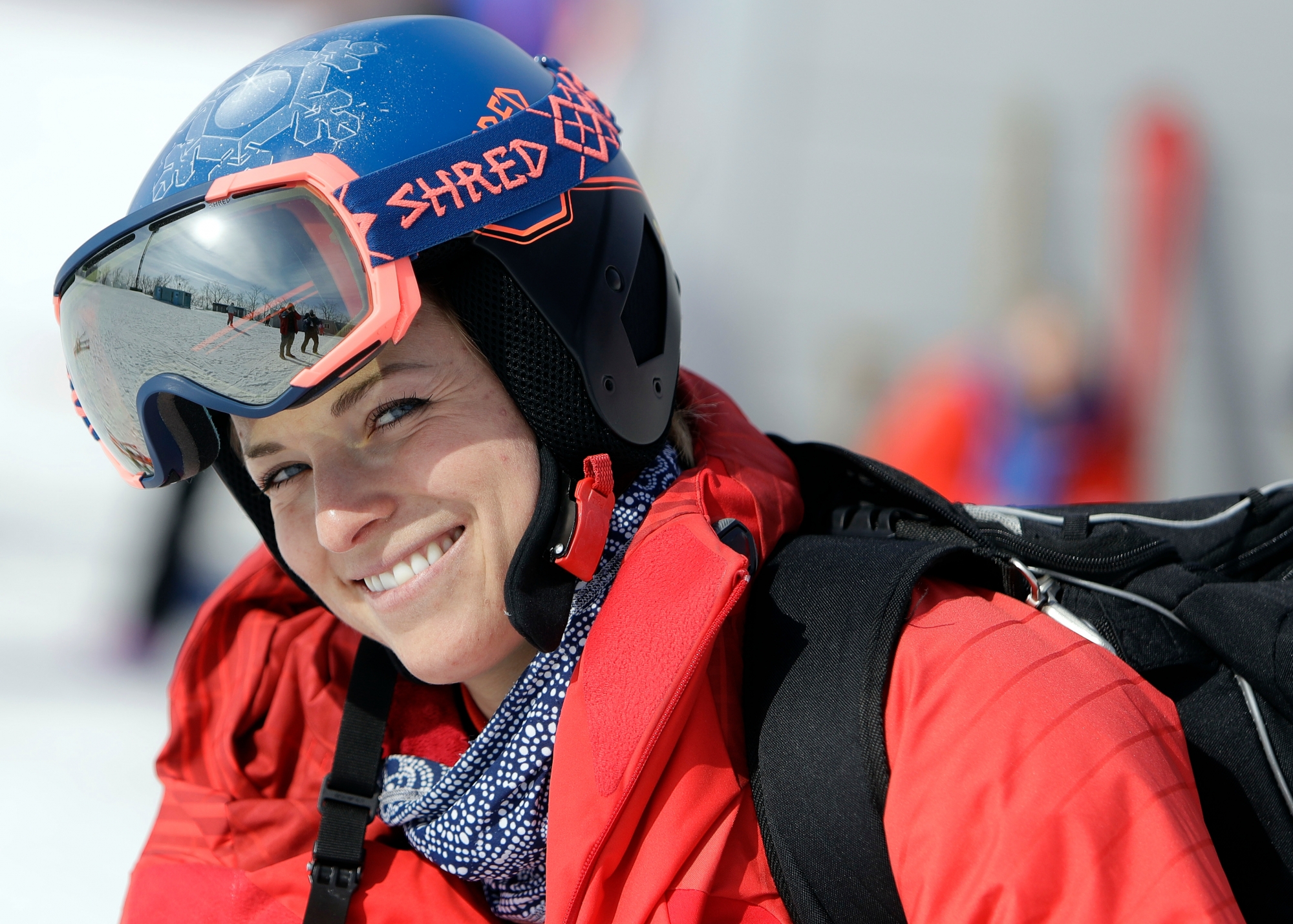 Switzerland's Lara Gut smiles as she arrives for a women's downhill training run at the 2018 Winter Olympics in Jeongseon, South Korea, Monday, Feb. 19, 2018. (AP Photo/Michael Probst) Pyeongchang Olympics Alpine Skiing