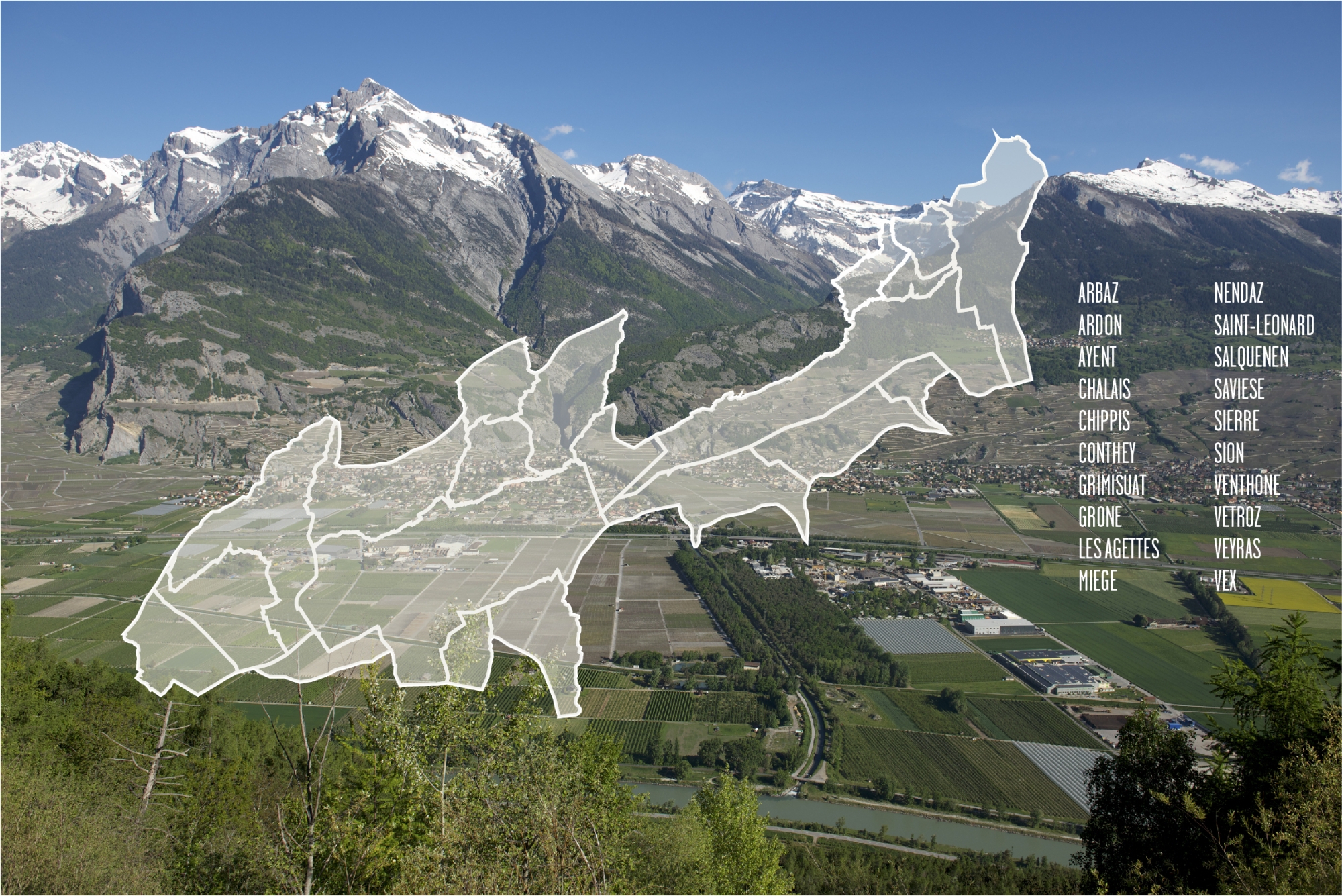 L'agglo Valais central regroupe 19 communes de plaine et sur les coteaux. 