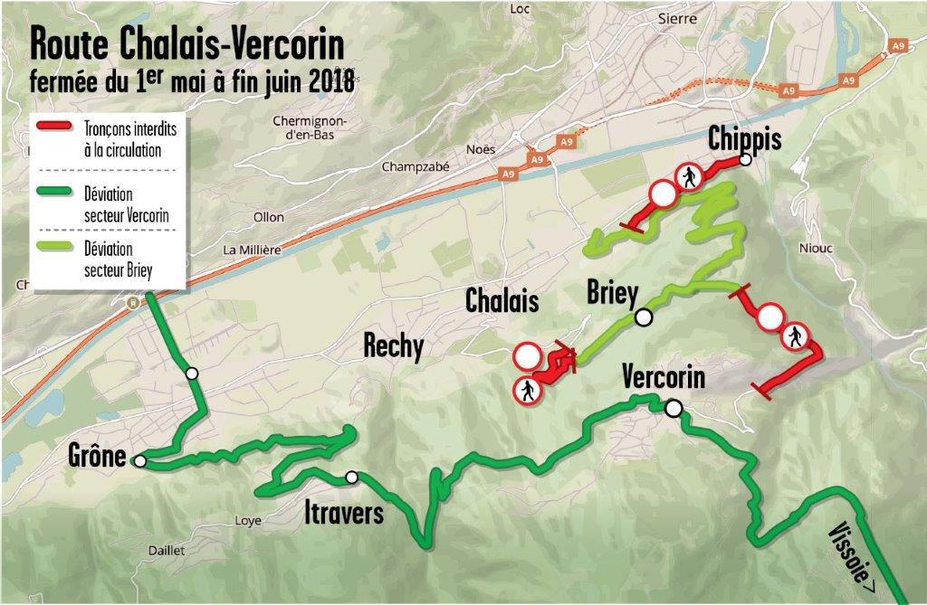 Pour accéder à Vercorin, il faudra passer par Grône ou Vissoie.