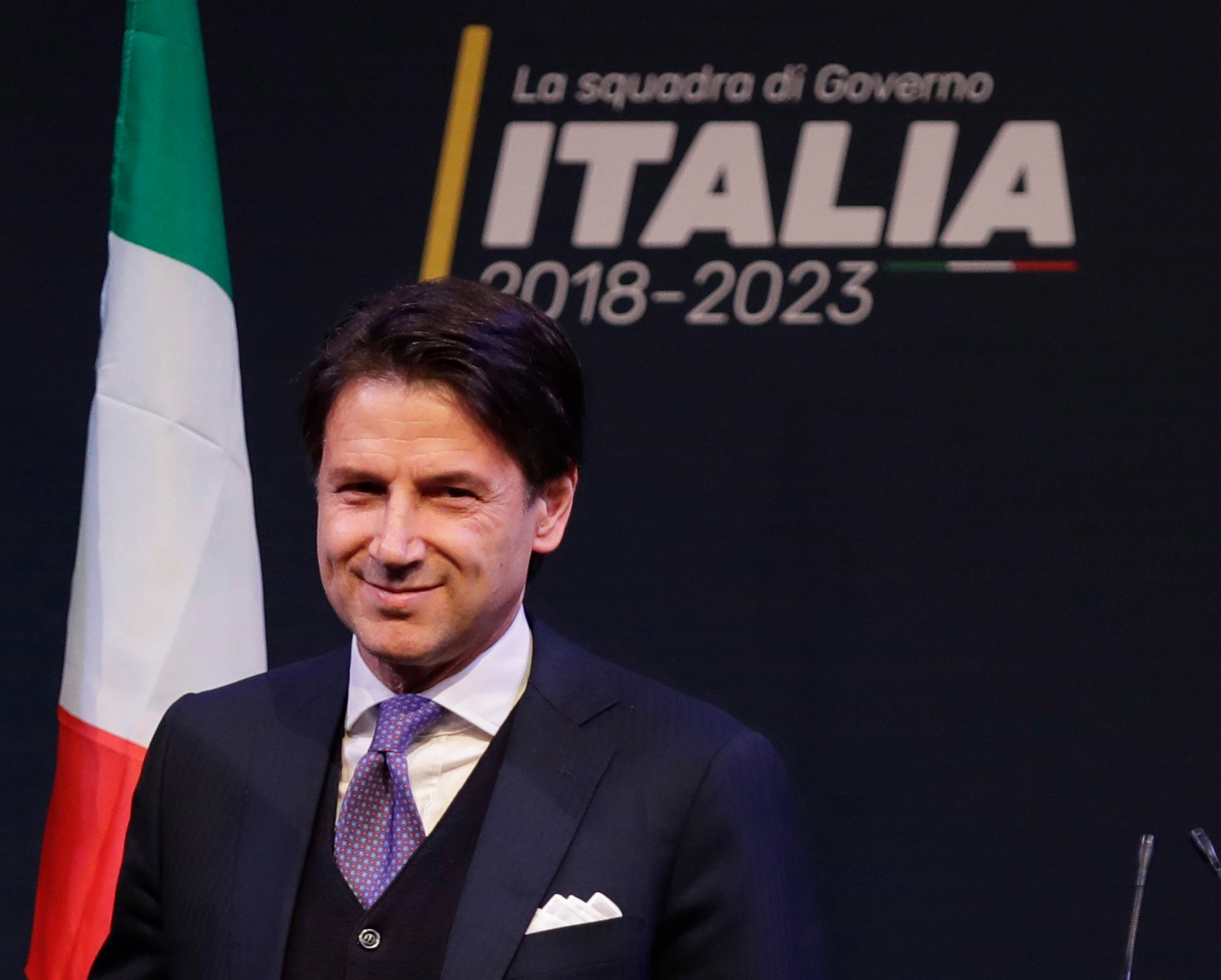 In this photo taken on Thursday, March 1, 2018, Giuseppe Conte attends a meeting in Rome. Italian media describe Conte as most likely to be the choice of Italy's main populist leaders to head the coalition government they hope to form.  (AP Photo/Alessandra Tarantino) Italy Politics