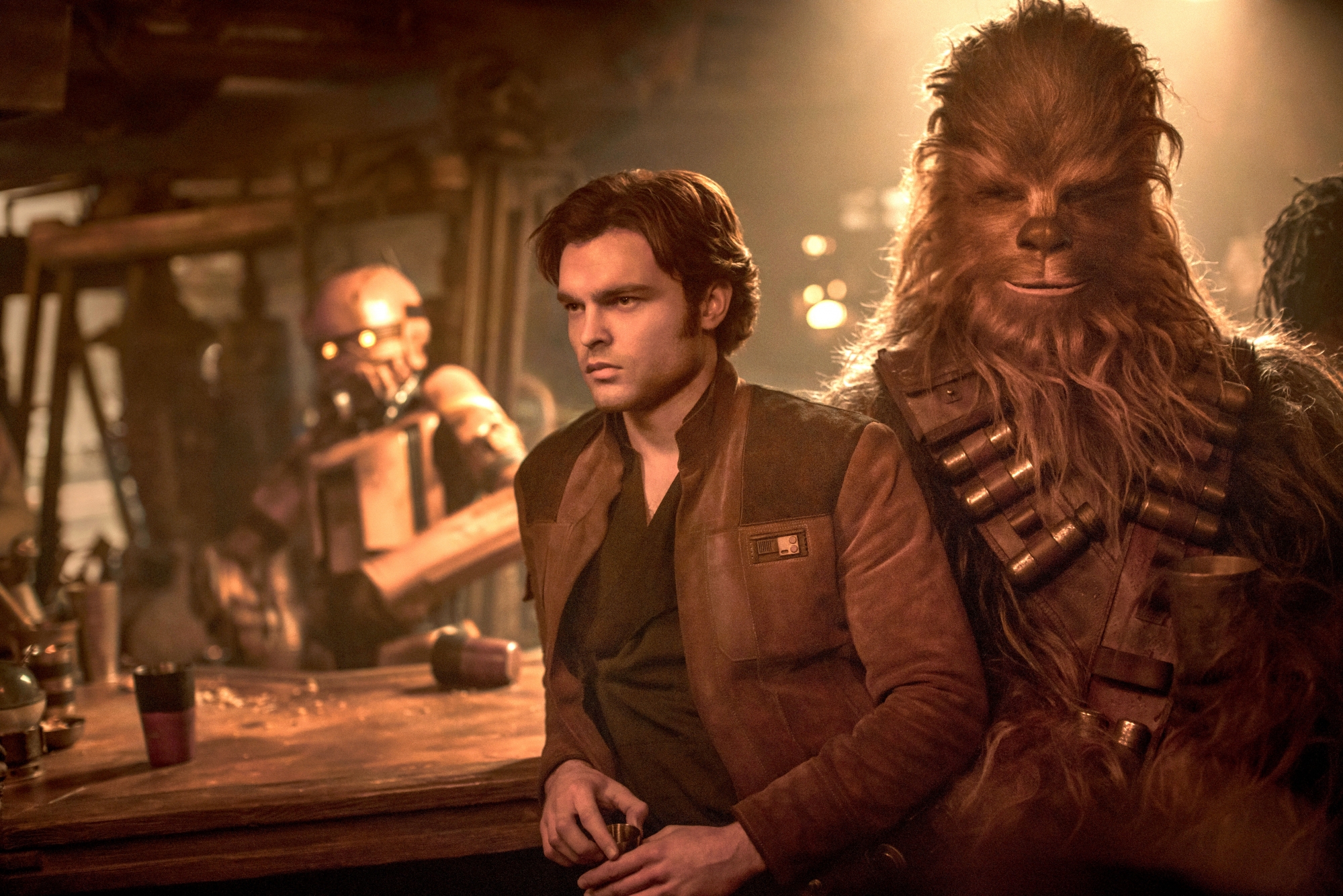 Alden Ehrenreich is Han Solo and Joonas Suotamo is Chewbacca in SOLO: A STAR WARS STORY. HS-090443_R