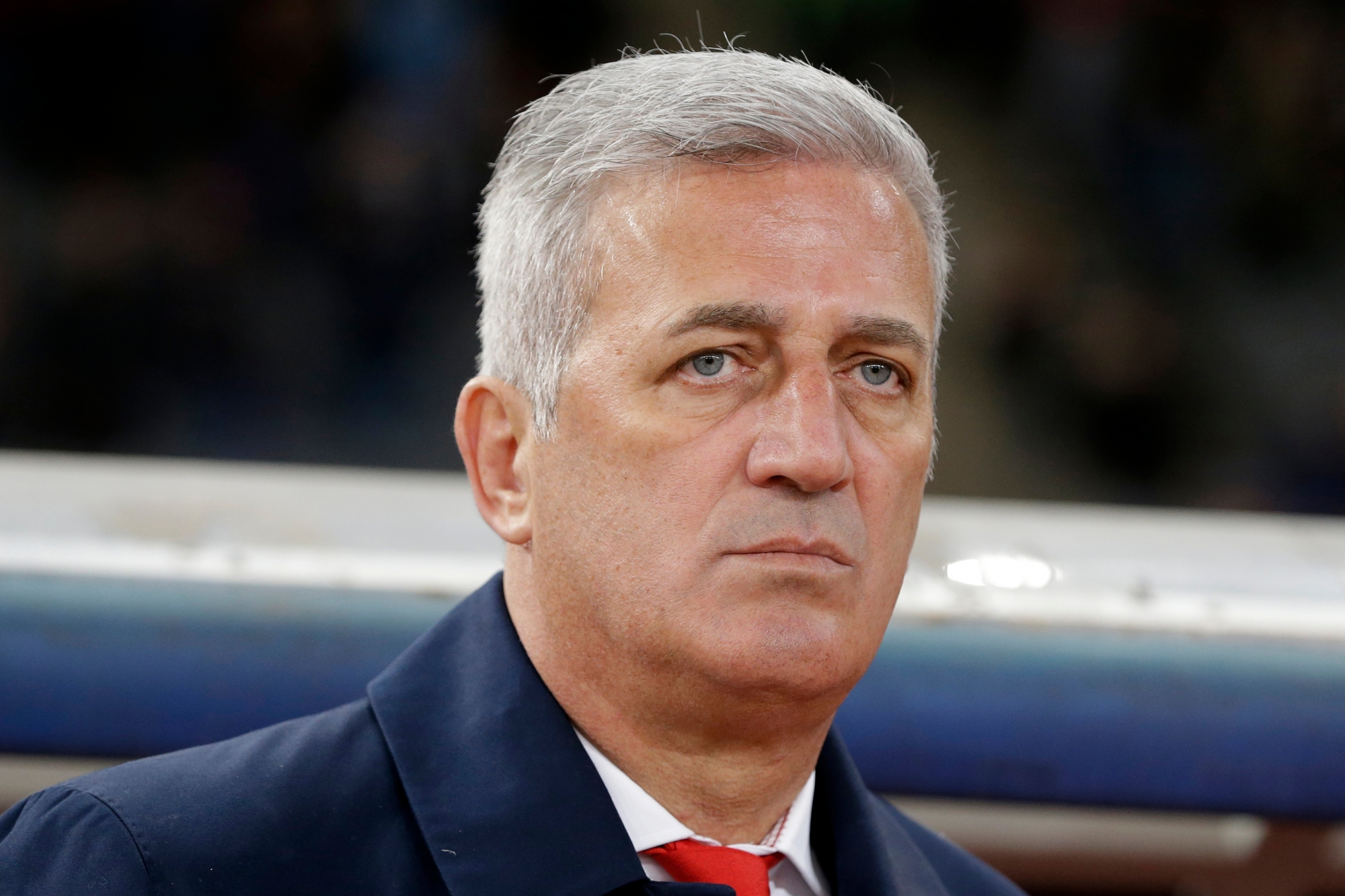 In this photo taken on Friday, March 23, 2018, Switzerland coach Vladimir Petkovic stands for the national anthem of his team before an international friendly soccer match against Greece at the Olympic stadium in Athens. (AP Photo/Thanassis Stavrakis)