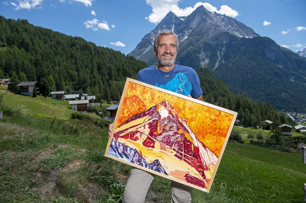 Ancien guide - il a raccroché en 2013 -, André Georges réserve dans ses peintures une place de choix à la montagne. Et notamment à la Dent Blanche, qu'il a gravie quelque deux cents fois.
