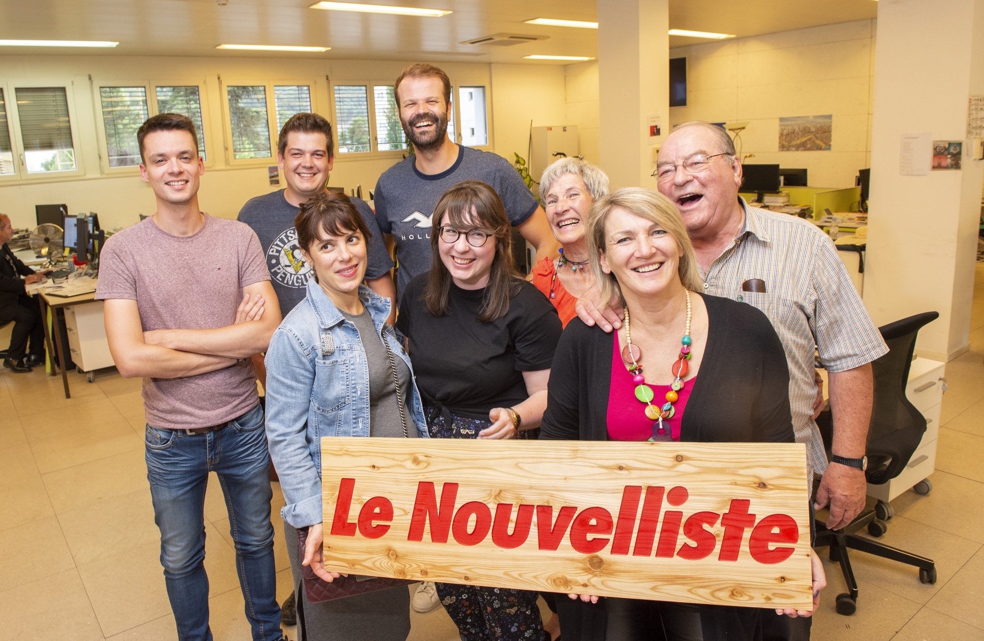 De g. à d.: Florent Bagnoud, Patrick Quinodoz, Victorine Granges-Saudan, Patrick Ferrari, Julie Collet, Suzanne Ecoeur, Blanche Perrin-Borrat-Besson, Gérard Debons.