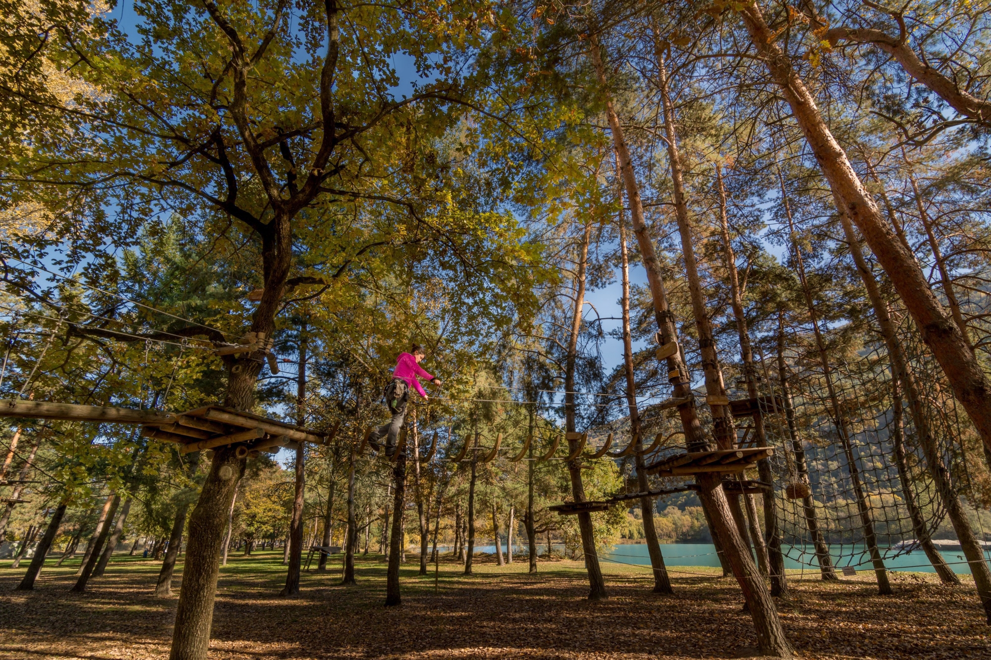 Dans les domaines des Îles à Sion, le Parc Aventure offre une large palette de parcours dans les arbres à faire sans prendre de risques.