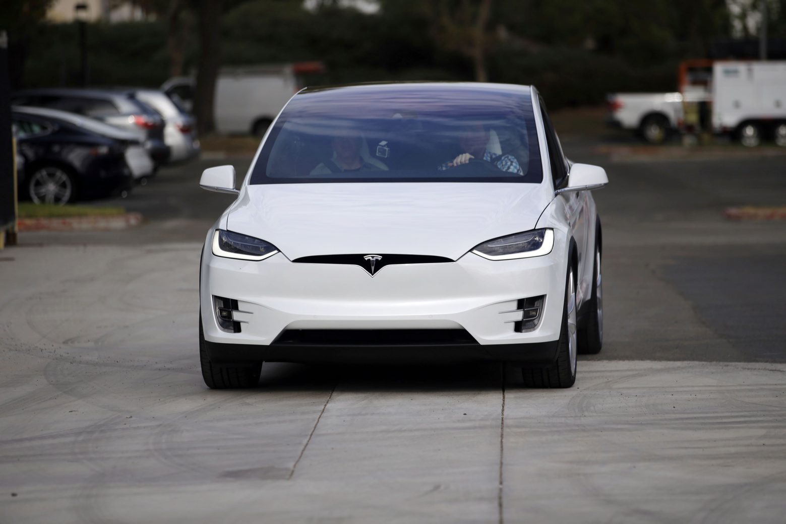 The Tesla Model X car is test driven at the company's headquarters Tuesday, Sept. 29, 2015, in Fremont, Calif. Tesla's Model X ó one of the only all-electric SUVs on the market ó was officially unveiled Tuesday night near the company's California factory. (AP Photo/Marcio Jose Sanchez) USA AUTO TESLA X