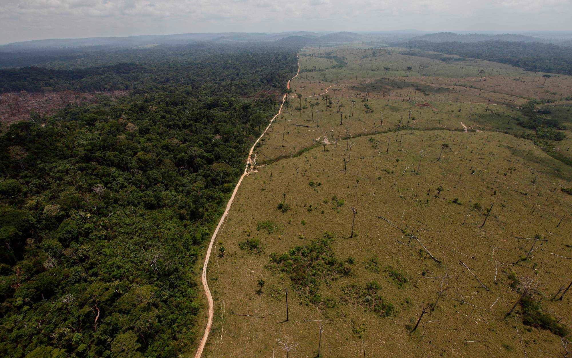 FILE - In this Sept. 15, 2009 file photo, a deforested area is seen near Novo Progresso in Brazil's northern state of Para.  Deforestation in Brazil's Amazon rainforest has dropped to its lowest level in 24 years, the government said Tuesday, Nov. 27, 2012. (AP Photo/Andre Penner, File) Brazil Deforestation