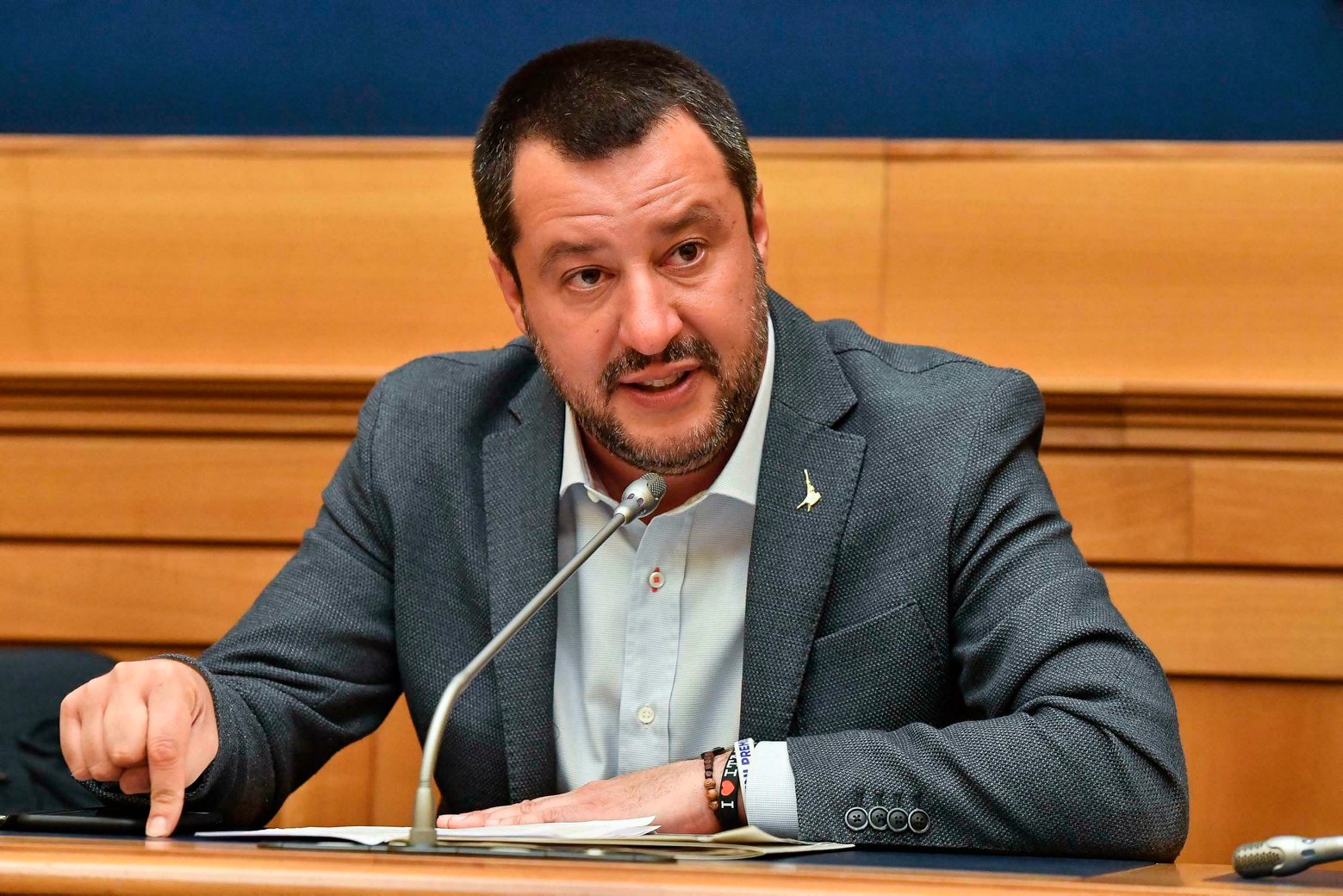 Italian Deputy Premier and Interior Minister Matteo Salvini speaks during a press conference at the Lower Chamber in Rome, Monday, March 4, 2019. (Alessandro Di Meo/ANSA via AP) Italy Politics