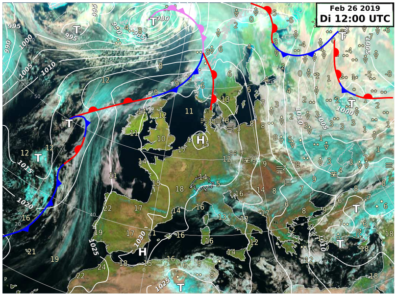 Bien visible sur cette carte, un anticyclone amène calme et soleil en Europe centrale.
