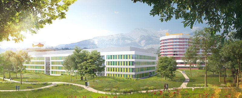 Le nouveau bâtiment de l'hôpital de Sion va s'ériger sur les surfaces actuellement dévolues au parcage extérieur des véhicules, au sud-ouest du site originel.