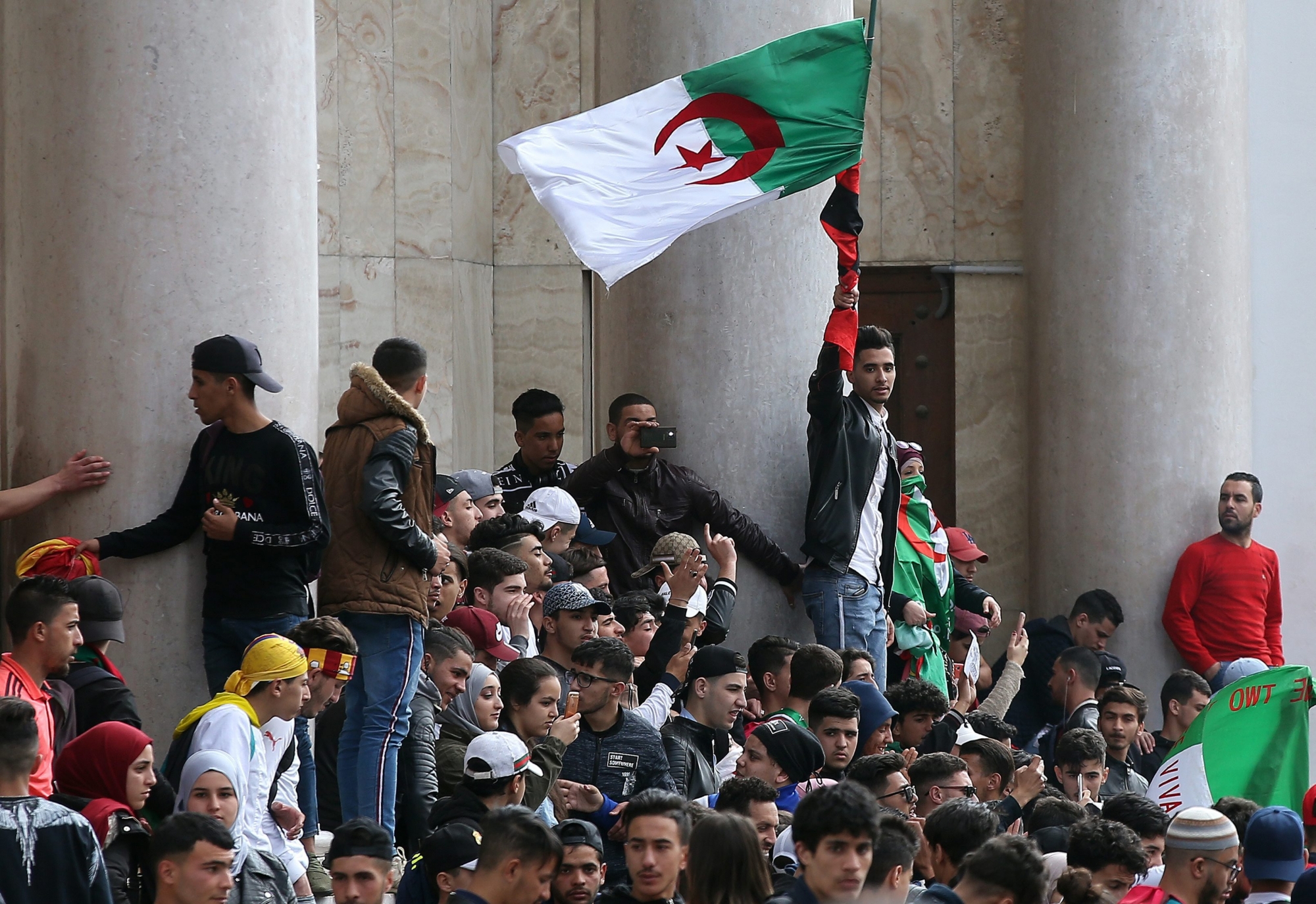 epa07426806 Algerian students protest against the fifth term of Algerian President Abdelaziz Bouteflika in Algiers, Algeria, 10 March 2019. The Algerian government decided on 09 March to start university vacations earlier in a bid to impede the massive protests that began 22 February against the candidacy of Bouteflika, the president since 1999, who submitted his re-election candidacy papers on 03 March despite the mystery surrounding his health status.  EPA/MOHAMED MESSARA ALGERIA PRESIDENTIAL ELECTIONS PROTEST