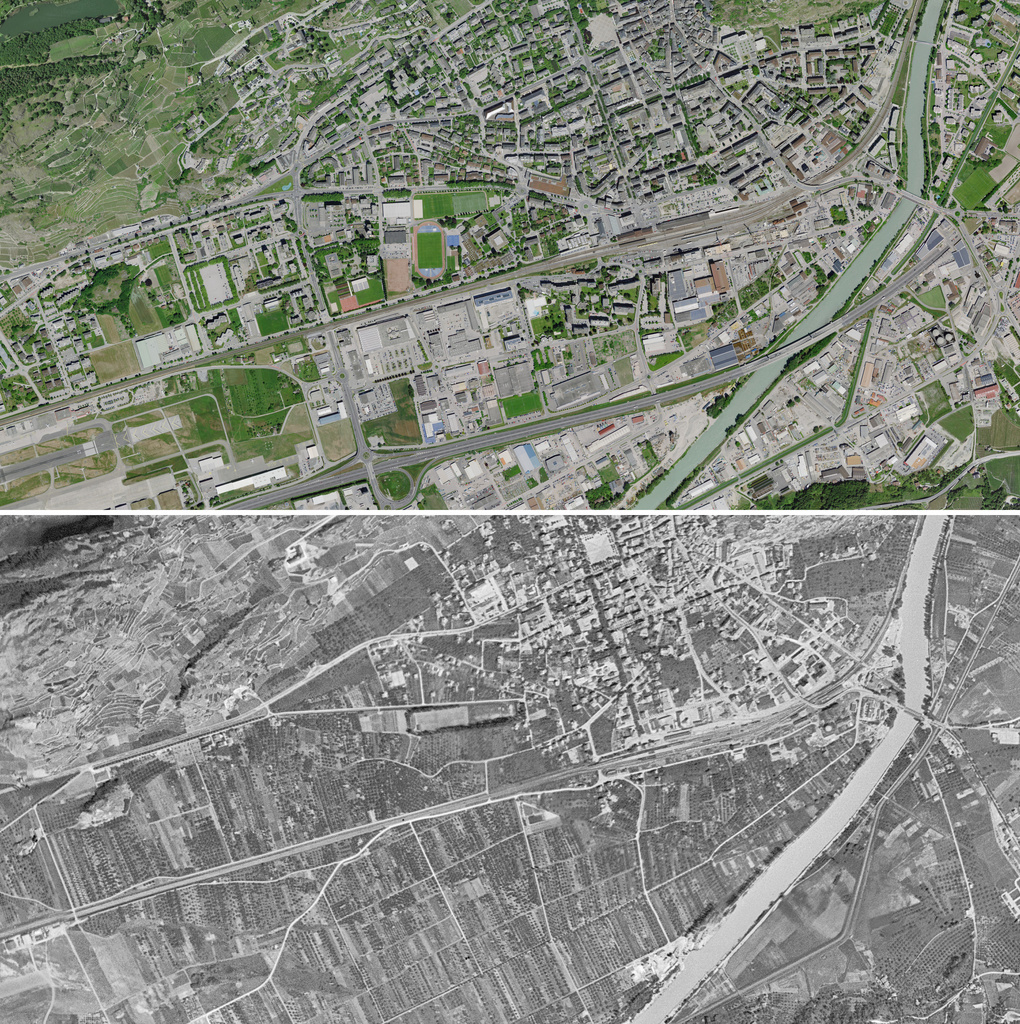 La ville de Sion en 1946, photographiée dans le cadre de l'opération américaine "Casey Jones".