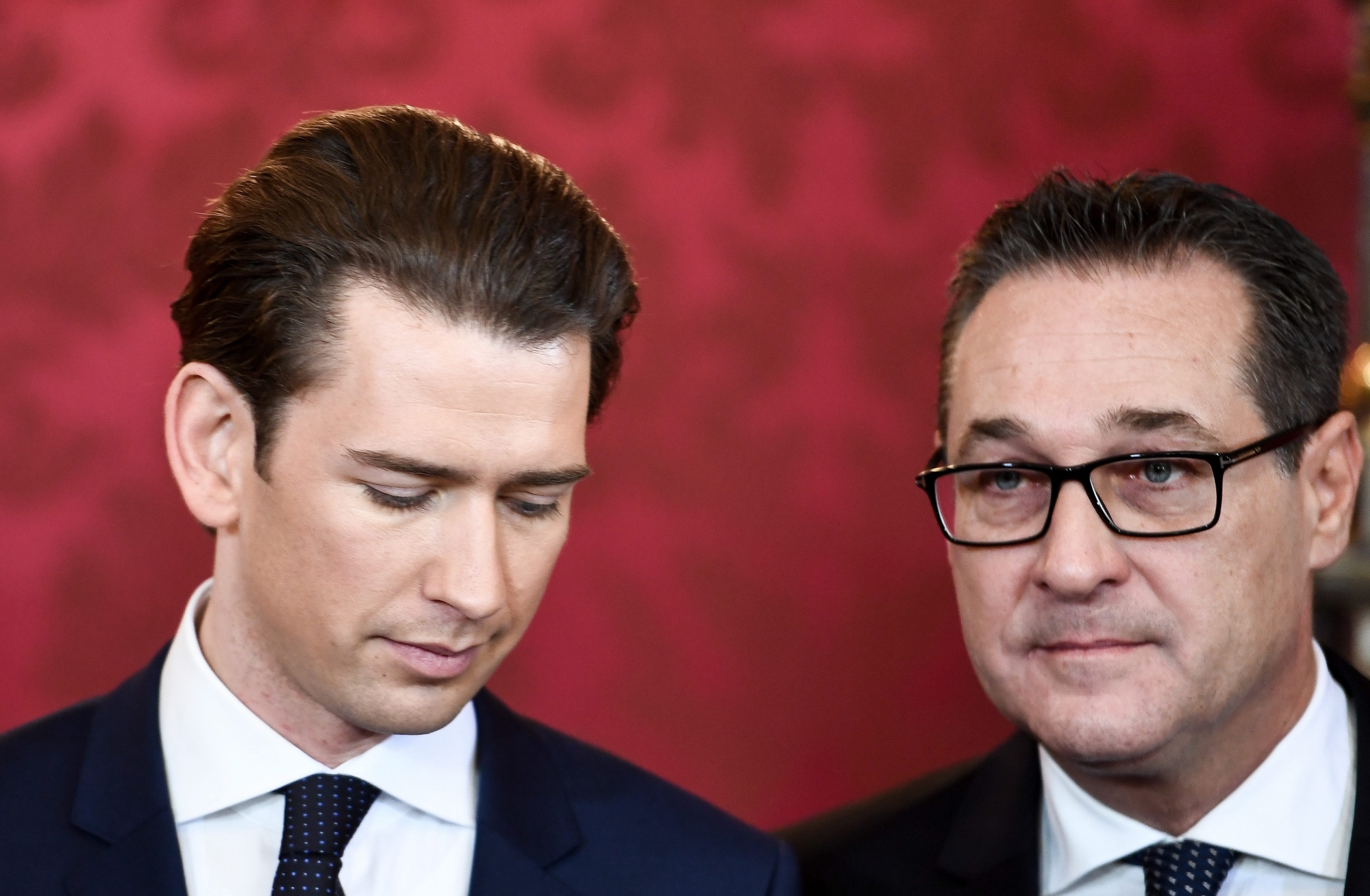 epa07580056 (FILE) - Austrian Chancellor Sebastian Kurz (L) and Vice-Chancellor Heinz-Christian Strache (R) at the presidential office of the Hofburg Palace in Vienna, Austria, 18 December 2017 (reissued 18 May 2019). According to reports, Kurz will meet Strache on 18 May 2019 and is expected to end cooperation as media caught Strache in a corruption scandal. German merdia have on 17 May 2019 published a secretly recorded video of Strache in Ibiza in July 2017, where Heinz-Christian Strache is claimed to meet an alleged niece of a unknown Russian oligarch who wanted to invest large sums of money in Austria.  EPA/CHRISTIAN BRUNA (FILE) AUSTRIA GOVERNMENT CORRUPTION CRISIS