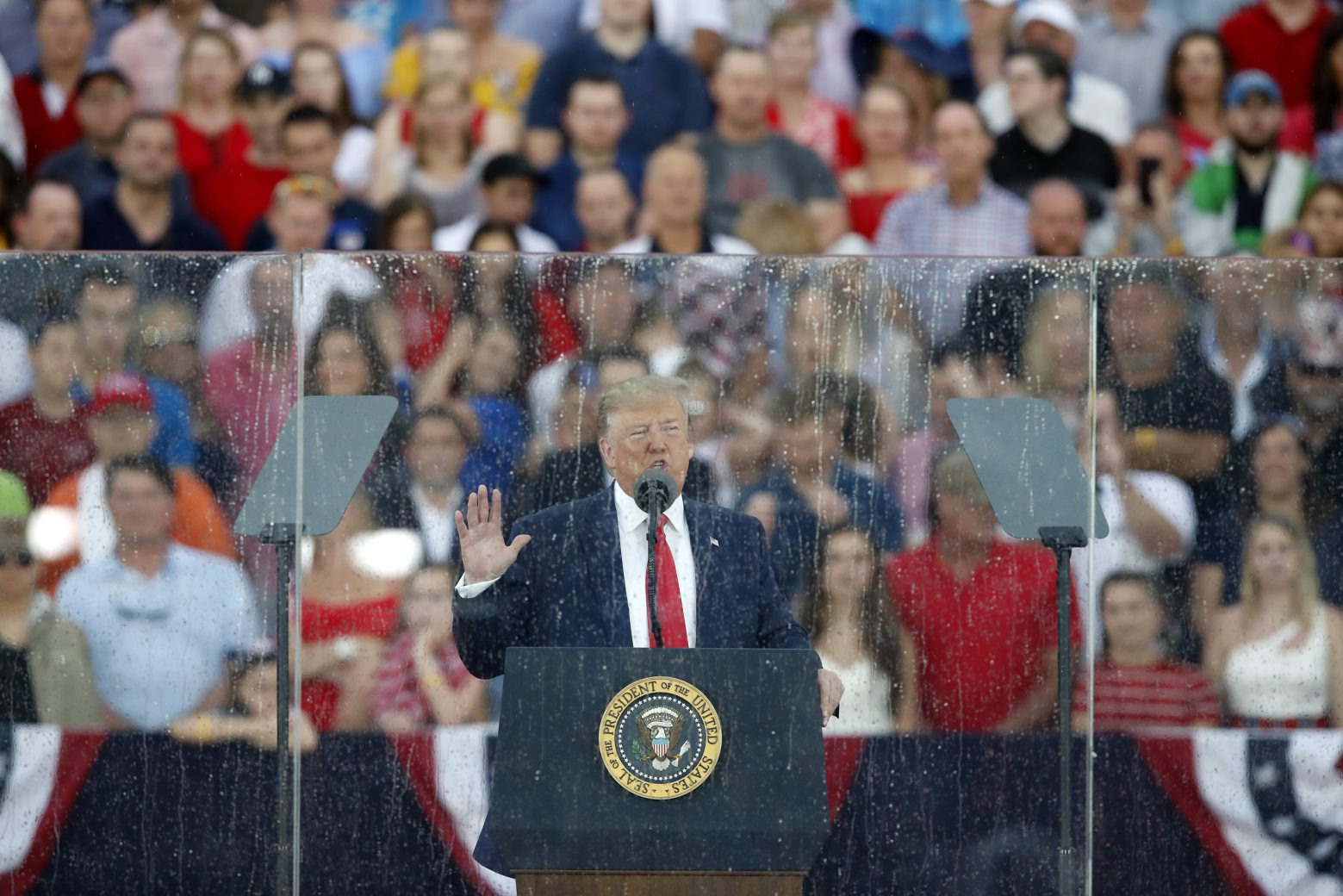 President Donald Trump speaks during an Independence Day celebration in front of the Lincoln Memorial, Thursday, July 4, 2019, in Washington. (AP Photo/Alex Brandon)
Donald Trump Trump Fourth of July