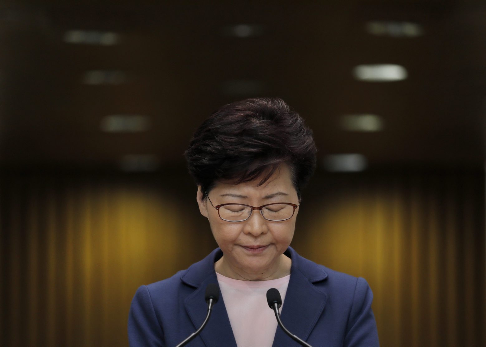 Hong Kong Chief Executive Carrie Lam pauses during a press conference in Hong Kong, Tuesday, July 9, 2019. Lam said Tuesday the effort to amend an extradition bill was dead, but it wasn't clear if the legislation was being withdrawn as protesters have demanded. (AP Photo/Vincent Yu)
Carrie Lam APTOPIX Hong Kong Protests