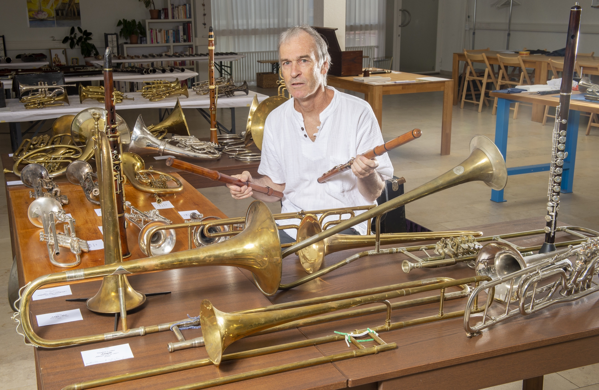 Michel Pfefferlé dévoile au grand public sa riche collection d’instruments de musique à vent historiques.
