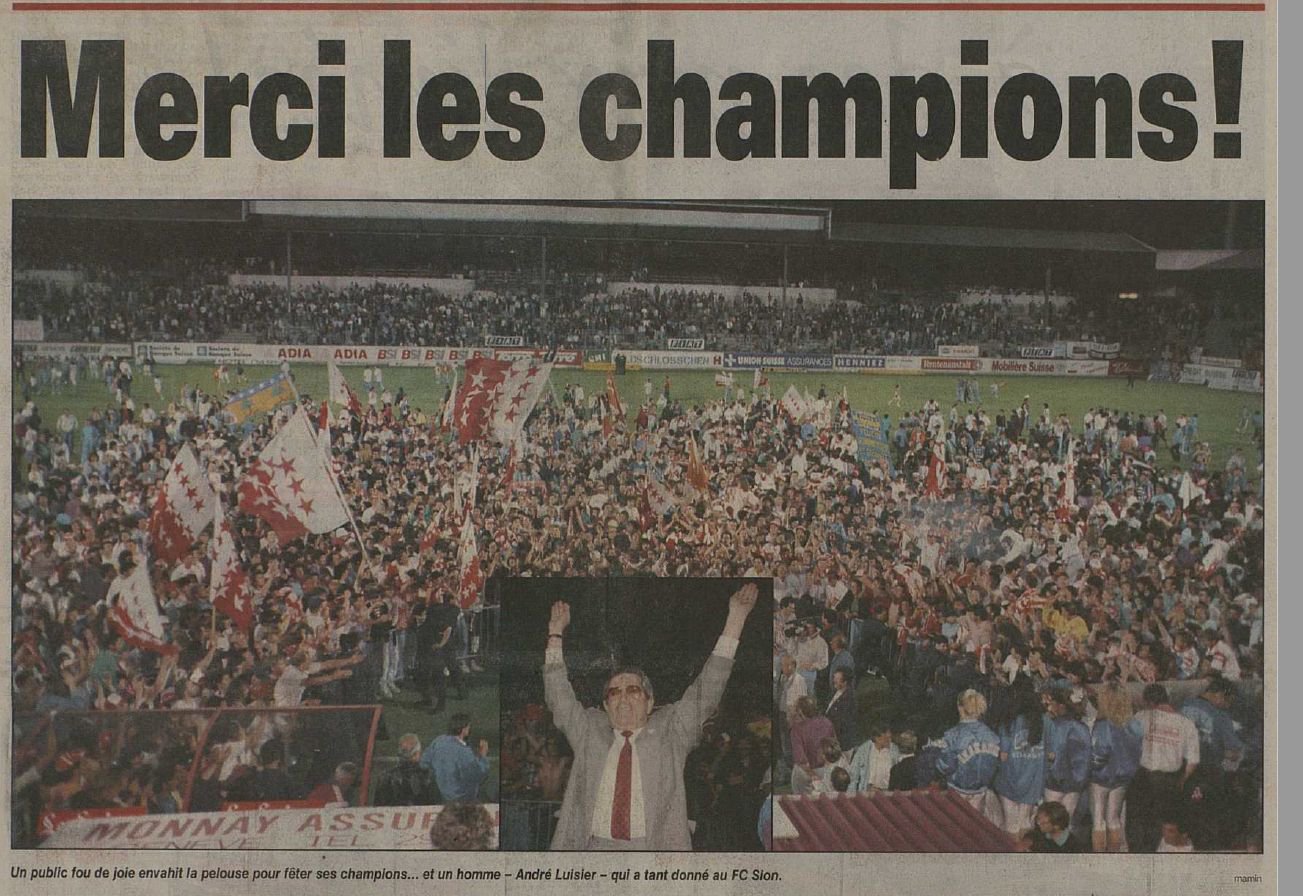 La couverture du «Nouvelliste» après le titre de champion de Suisse du FC Sion conquis aux Charmilles en 1992.