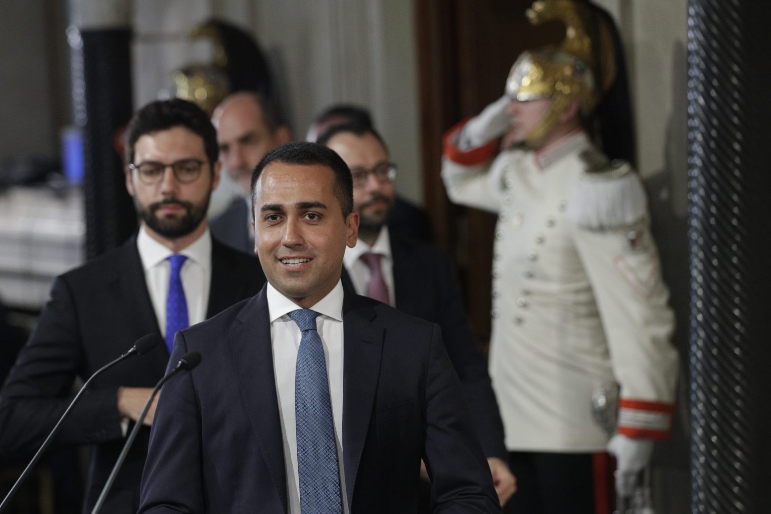 Leader of Five-Star Movement, Luigi Di Maio, leaves after meeting with Italian President Sergio Mattarella at Rome's Quirinale presidential palace, Wednesday, Aug. 28, 2019. Mattarella continued receiving political leaders to explore if a solid majority with staying power exists in Parliament for a new government that could win the required confidence vote. (AP Photo/Andrew Medichini) Italy Politics