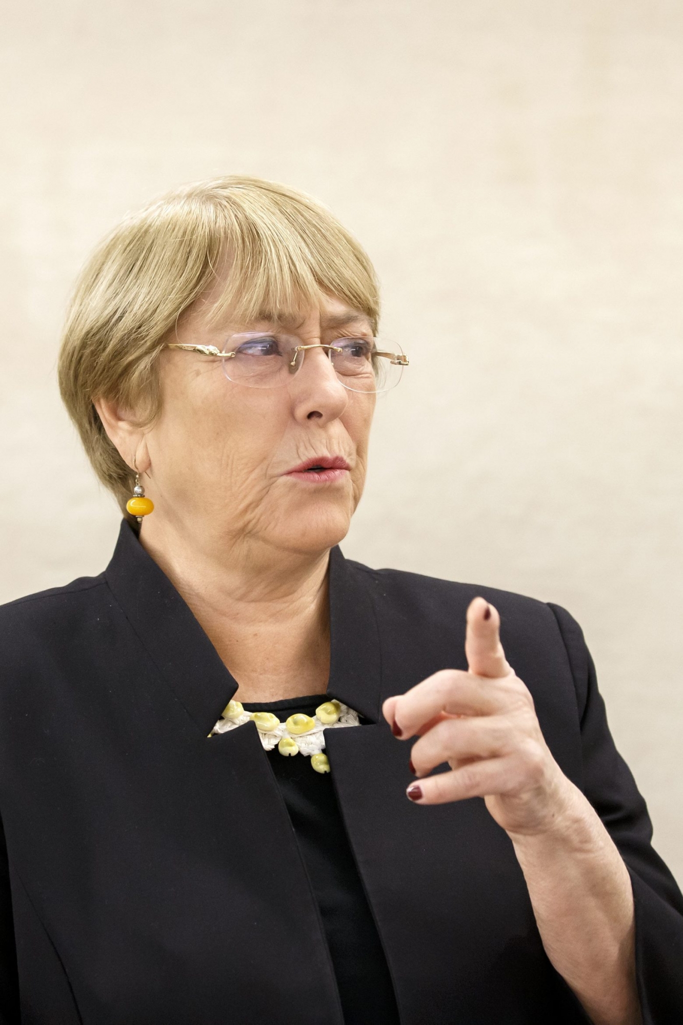 U.N. High Commissioner for Human Rights Chilean Michelle Bachelet speaks with her staff, prior the opening of 42nd session of the Human Rights Council, at the European headquarters of the United Nations in Geneva, Switzerland, Monday, September 9, 2019. (KEYSTONE/Salvatore Di Nolfi) SWITZERLAND HUMAN RIGHTS SESSION