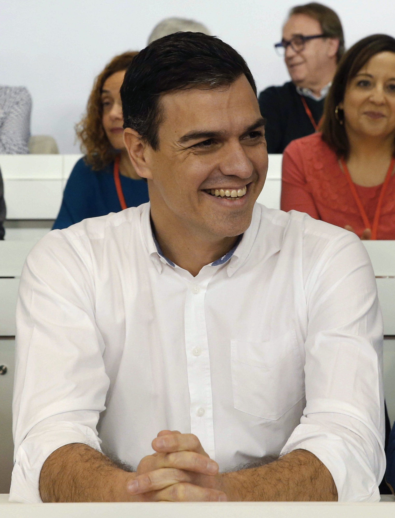 epa05134620 Leader of the Spanish socialist party PSOE, Pedro Sanchez, smiles during the party's Federal Committee held at Madrid, Spain, on 30 January 2016. PSOE has announced the party's Federal Congress for 20, 21, 22 May in order to choose a new general secretary. Spain continues on its way to a new government formation in which no party has enough votes to lead the country. If no agreement is achieved, in order to vote for a new Prime Minister at the Lower House before the deadline, new elections will be called.  EPA/PACO CAMPOS SPAIN PARTIES PSOE