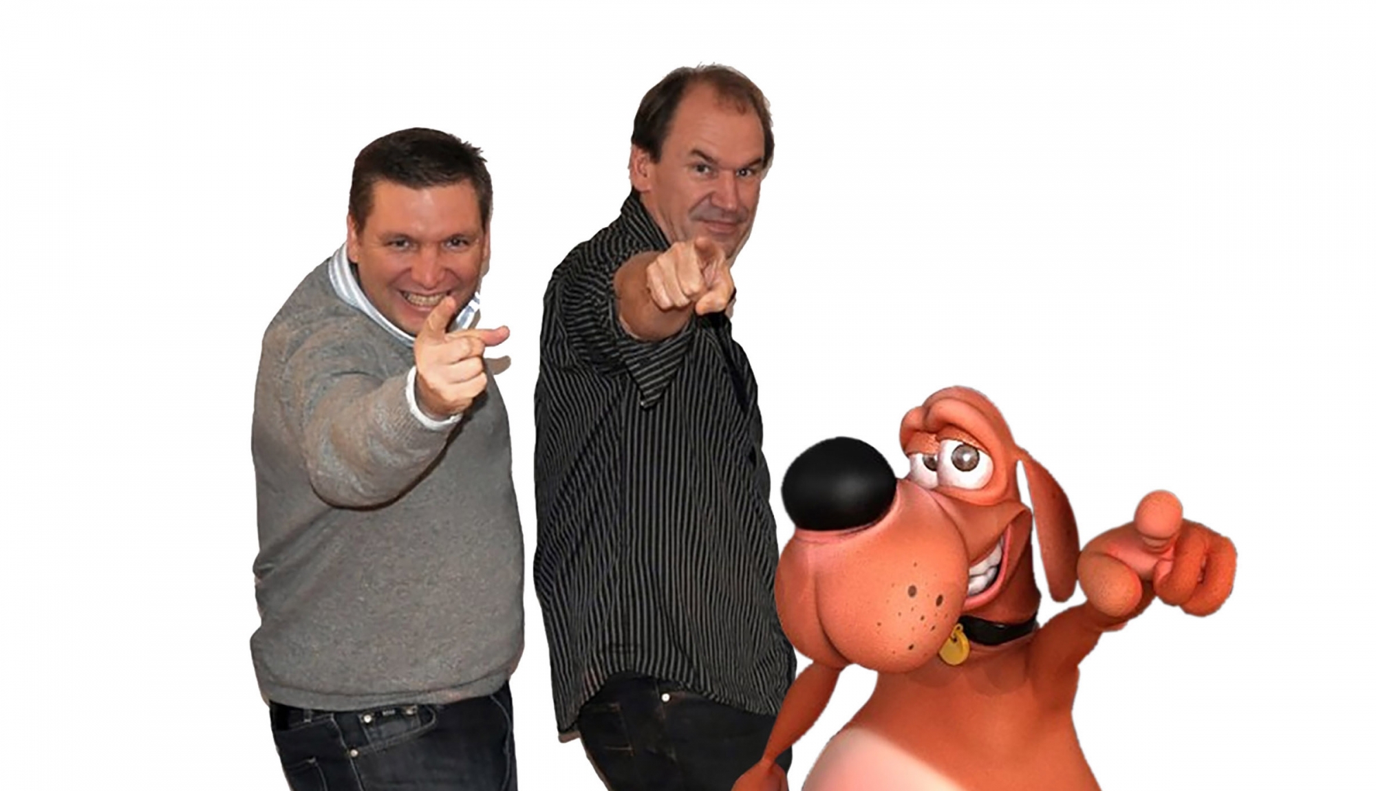 Philippe Sen (à gauche), le dessinateur de Luchien, accompagné de son scénariste Bruno Taloche et de leur personnage.