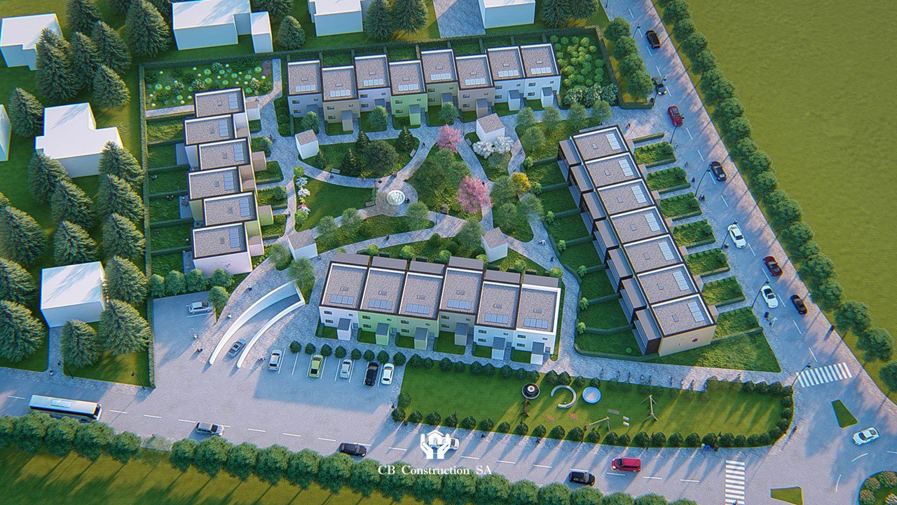 Image de synthèse du projet de 27 villas à l’angle de la route des Aunaires et de la route du Vernay, à Monthey.