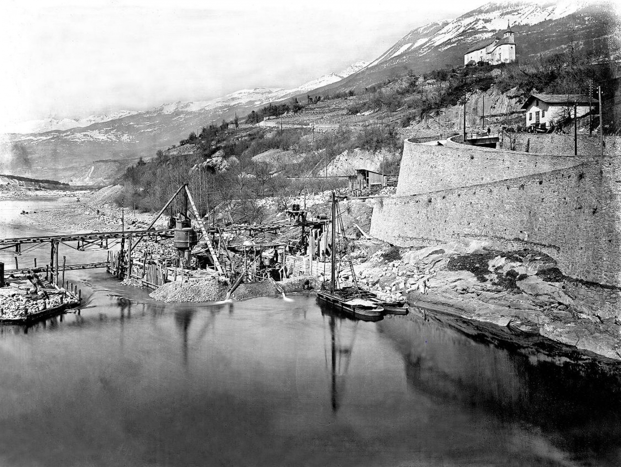 La construction du barrage à La Souste vers 1915. Une des nombreuses photos que le public peut découvrir sur la Plateforme Rhône.