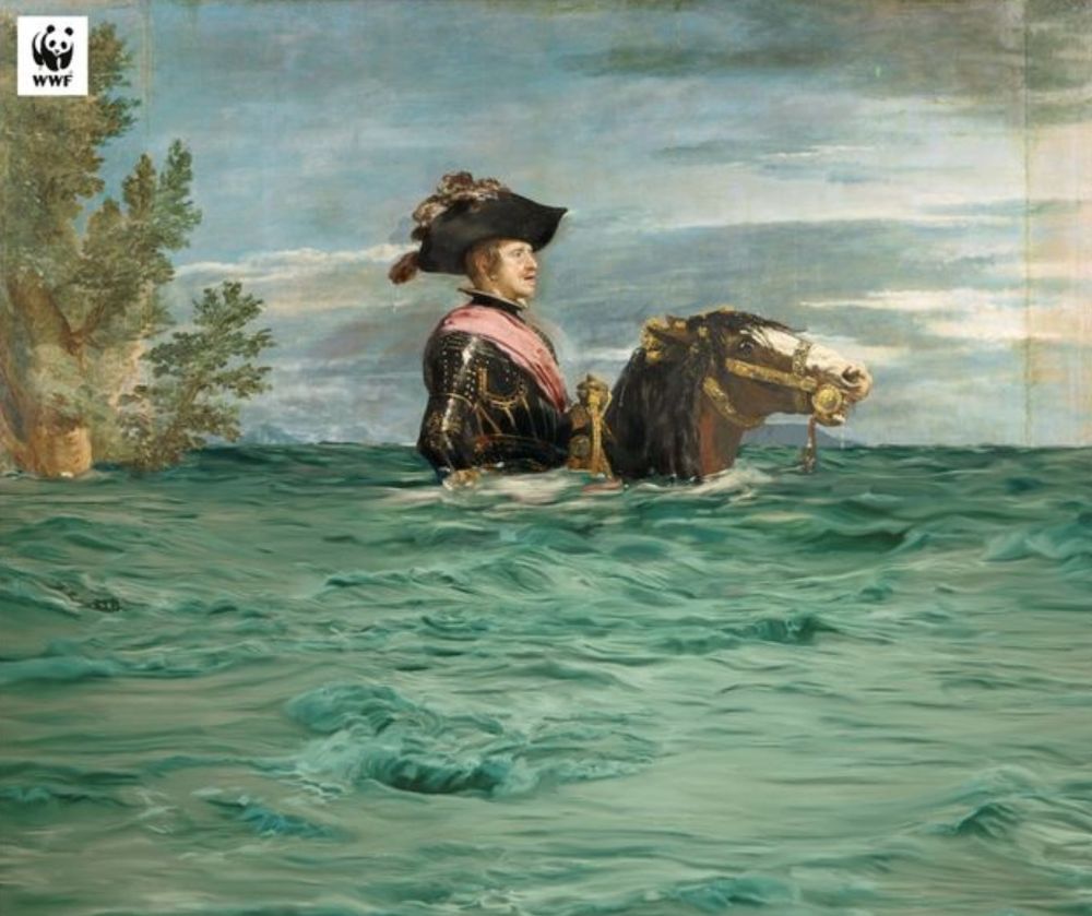 "Philippe IV à cheval", de Diego Velázquez, victime de la montée des eaux.