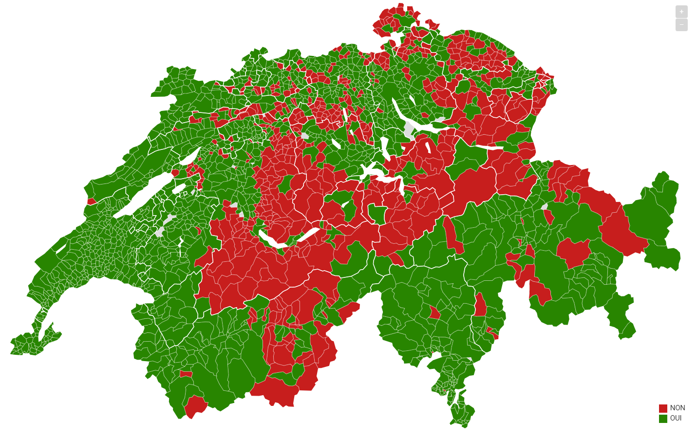 Certaines communes du Haut-Valais n'ont par exemple pas voté comme les communes francophones sur la norme anti-homophobie.