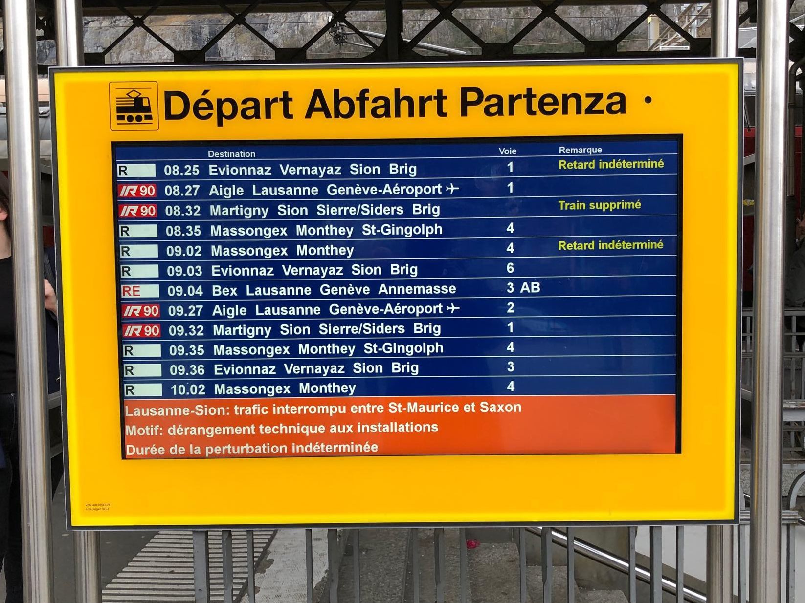 Le message affiché en gare de Saint-Maurice ce mardi matin.