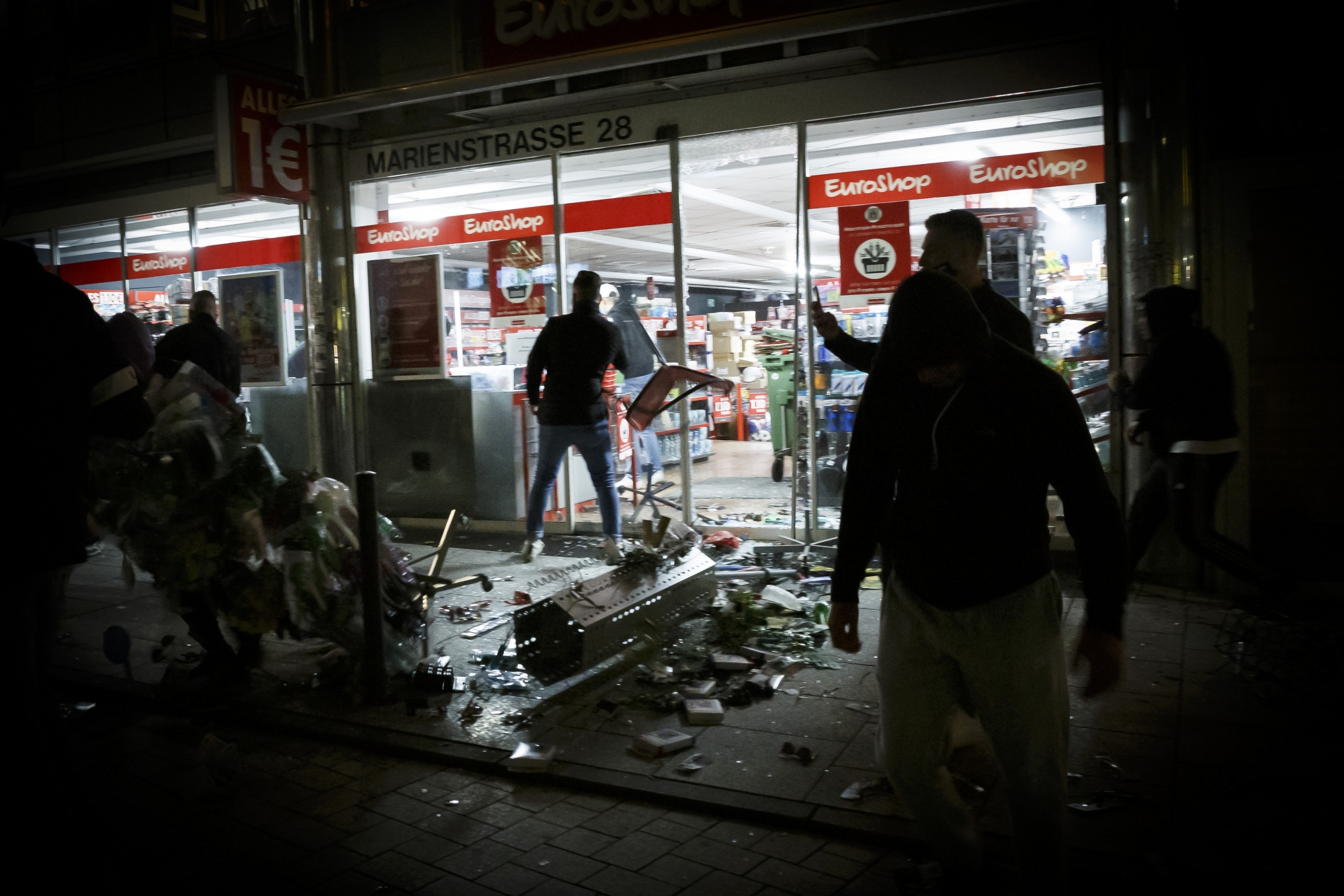 Goods lie on the floor after people broke into a shop on Marienstrasse in Stuttgart, Germany, Sunday, June 21, 2020. Dozens of violent small groups devastated downtown Stuttgart on Sunday night and injured several police officers, German news agency DPA reported. (Julian Rettig/dpa via AP)
ArcInfo