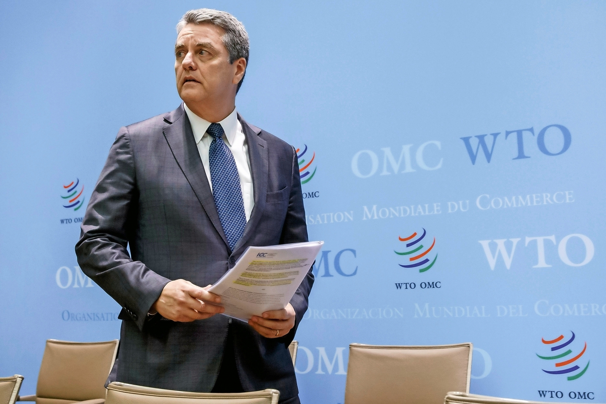 Brazilian Roberto Azevedo, Director General of the World Trade Organization, WTO, arrives for a press conference after closing the WTO's General Council, at the headquarters of the World Trade Organization, WTO, in Geneva, Switzerland, Tuesday, December 10, 2019. (KEYSTONE/Salvatore Di Nolfi)
ArcInfo