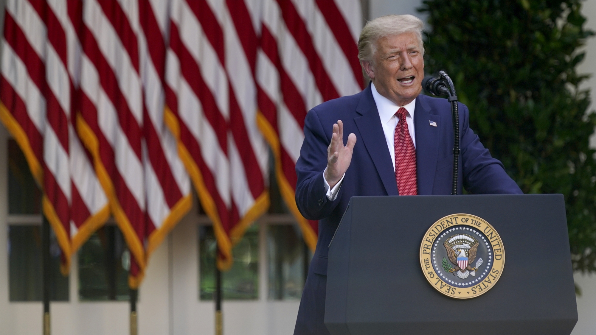 President Donald Trump speaks during a news conference in the Rose Garden of the White House, Tuesday, July 14, 2020, in Washington. (AP Photo/Evan Vucci) Donald Trump ArcInfo