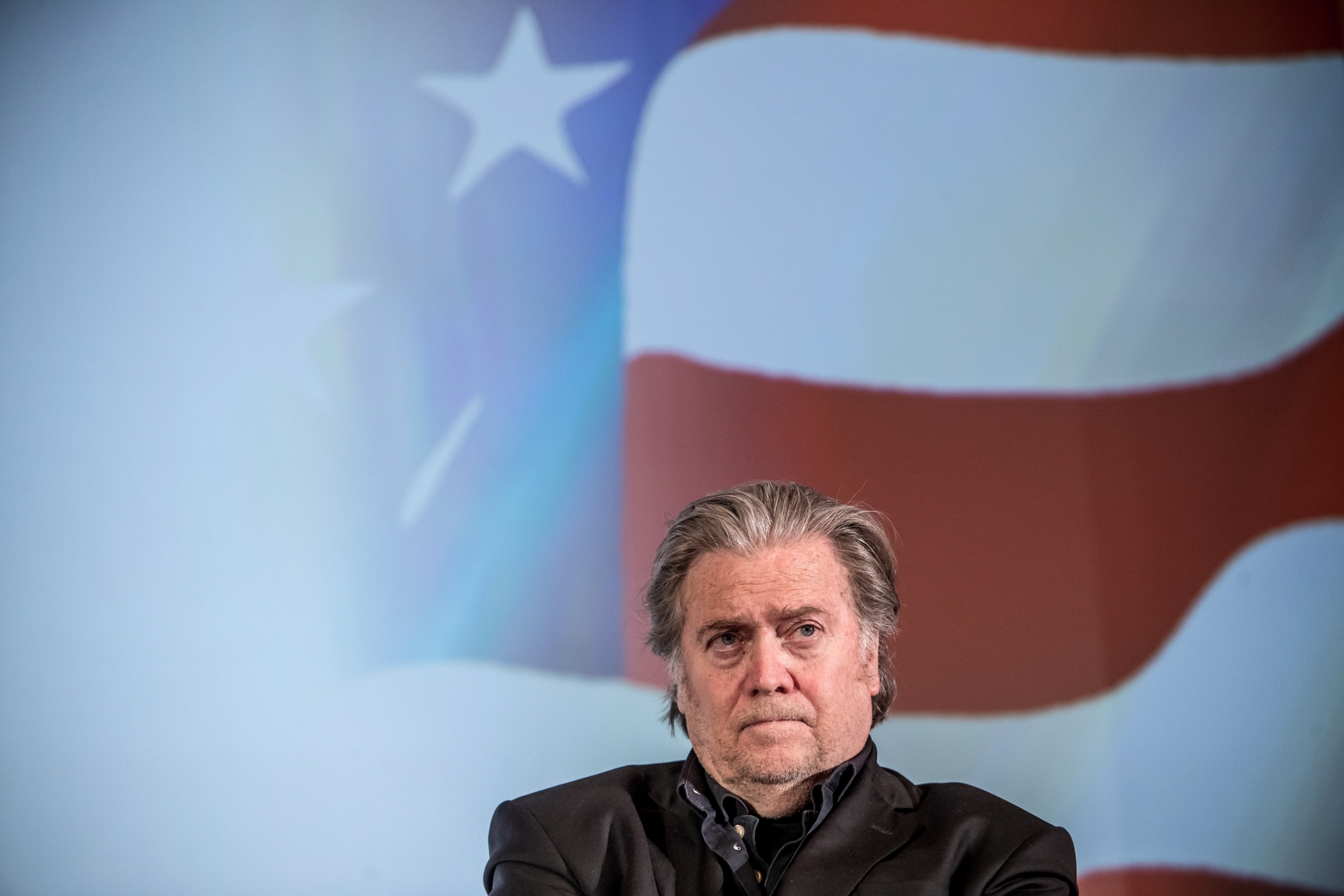 epa08614643 (FILE) - Former Trump political strategist Steve Bannon attends a discussion meeting in Prague, Czech Republic, 22 May 2018 (reissued 20 August 2020). Federal prosecutors in New York announced that Steve Bannon and three other former members of the Trump campaign have been arrested and indicted for fraud in connection with a fundraising scheme.  EPA/MARTIN DIVISEK ArcInfo